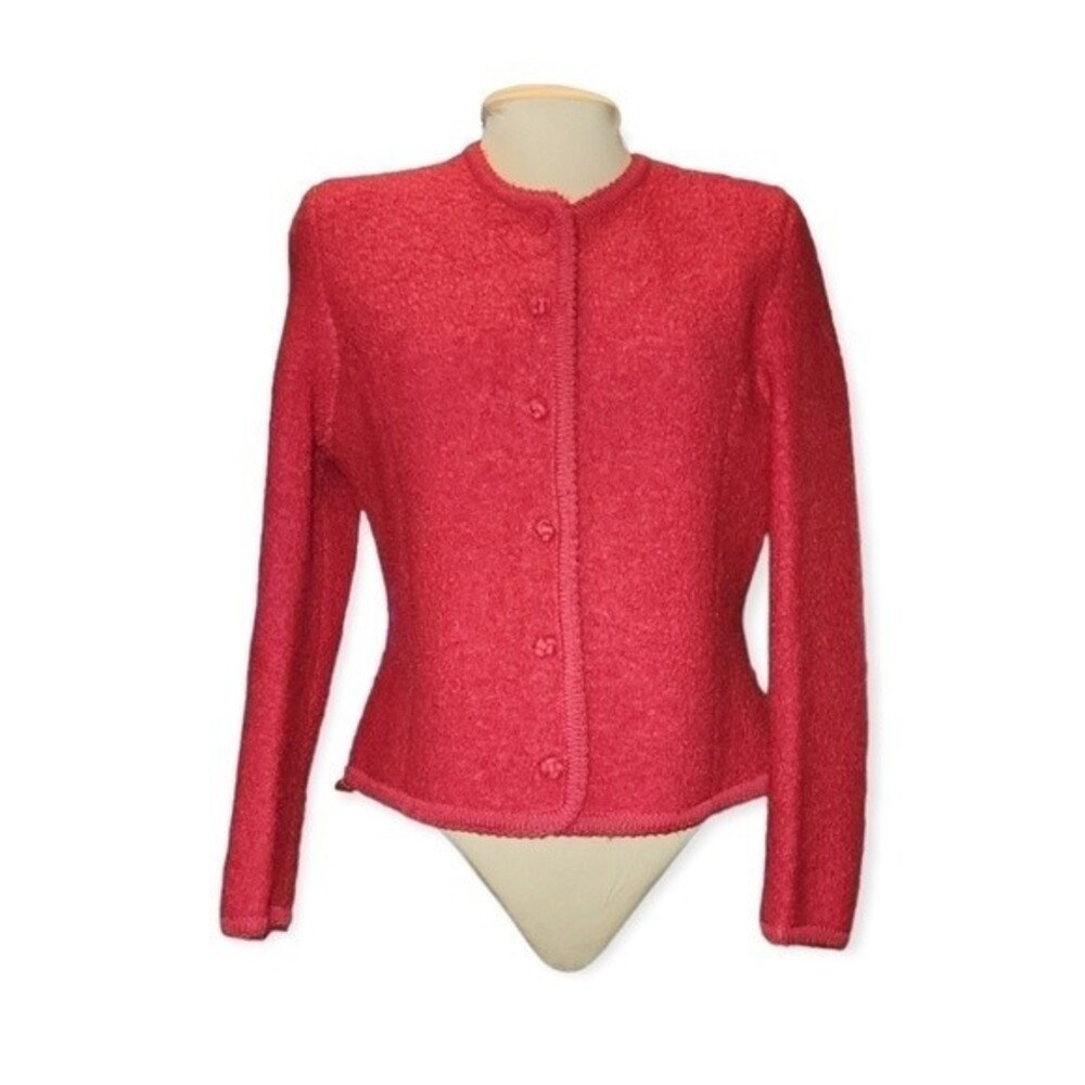 Lands' End Vintage Red 100% Wool Cardigan Sweater Size‎ 12